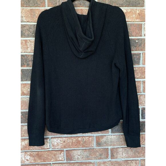 Lauren Ralph Lauren Sweater Hoodie Large Cowl Neck Waffle Knit Drawstring Black - Picture 8 of 11